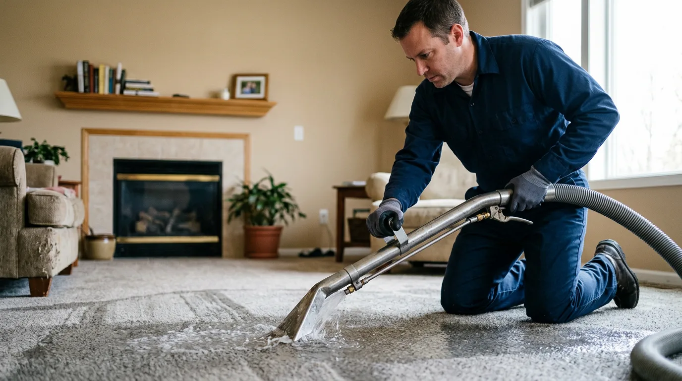 Water damage restoration technician working near Linwood, MA